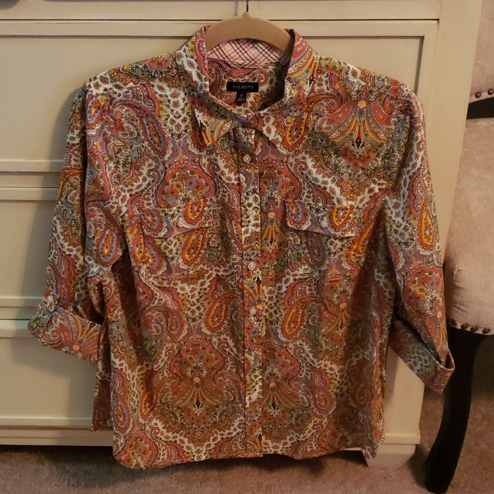 Talbots Size 12 100% Cotton Blouse Paisley